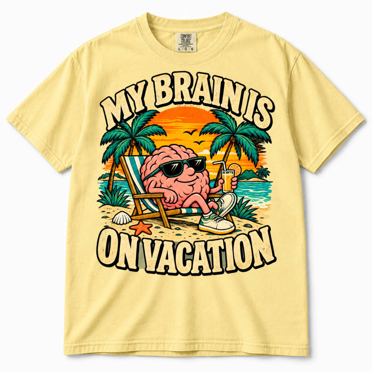 My Brain Is on Vacation Shirt – Funny Comfort Colors Graphic Tee, Vintage Beach T-Shirt