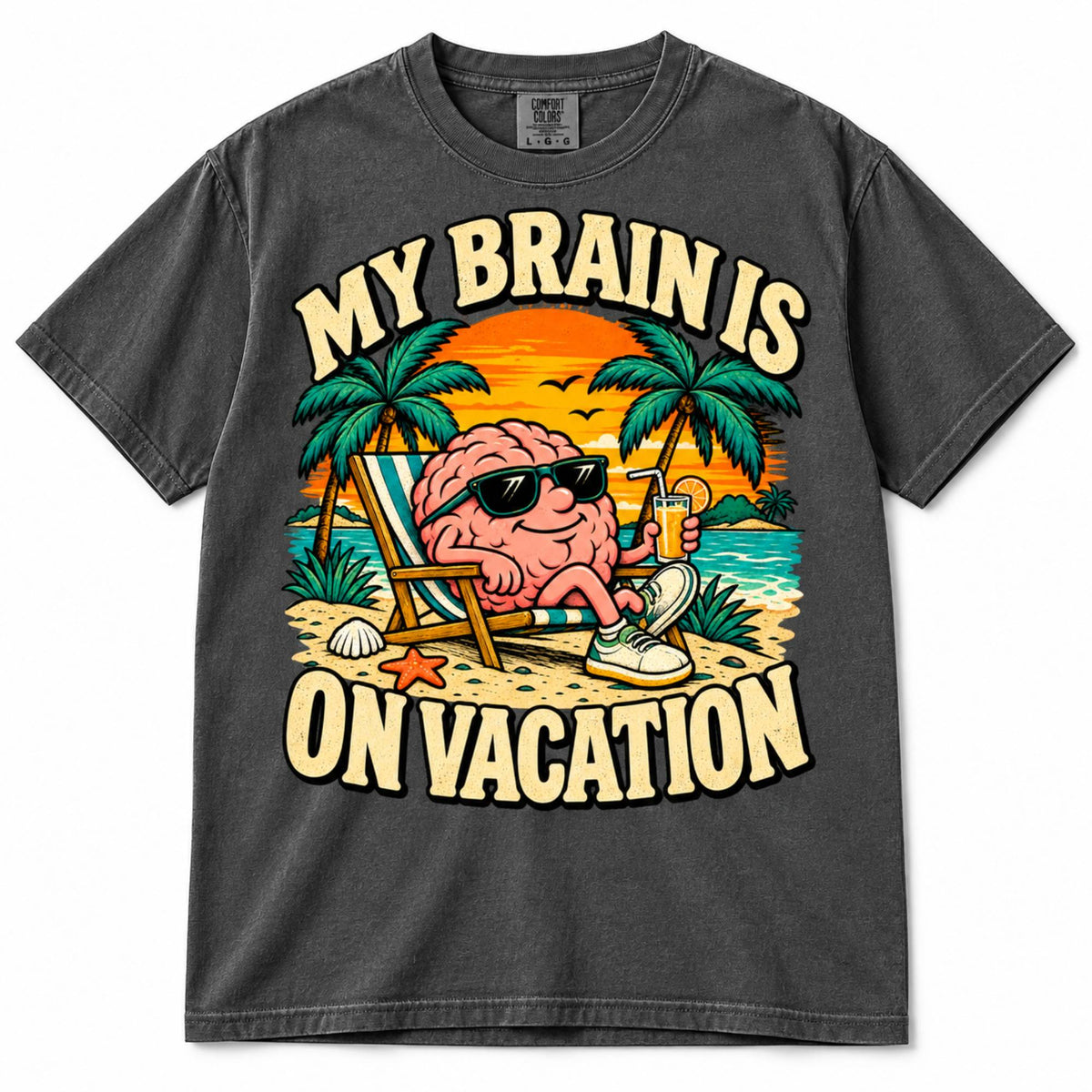 My Brain Is on Vacation Shirt – Funny Comfort Colors Graphic Tee, Vintage Beach T-Shirt