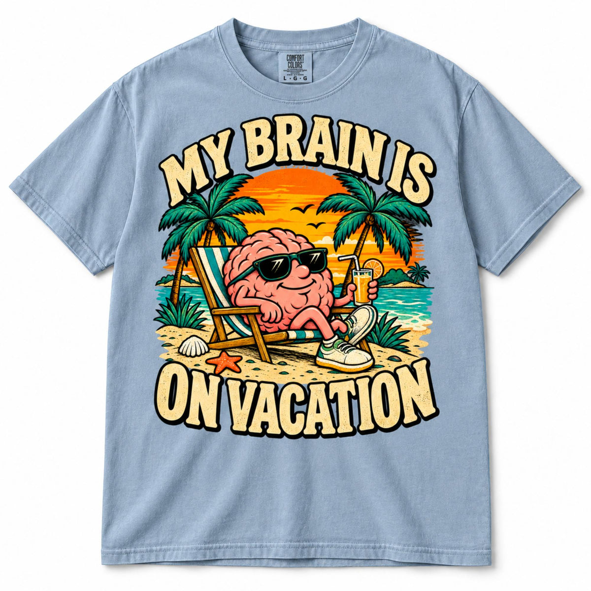 My Brain Is on Vacation Shirt – Funny Comfort Colors Graphic Tee, Vintage Beach T-Shirt
