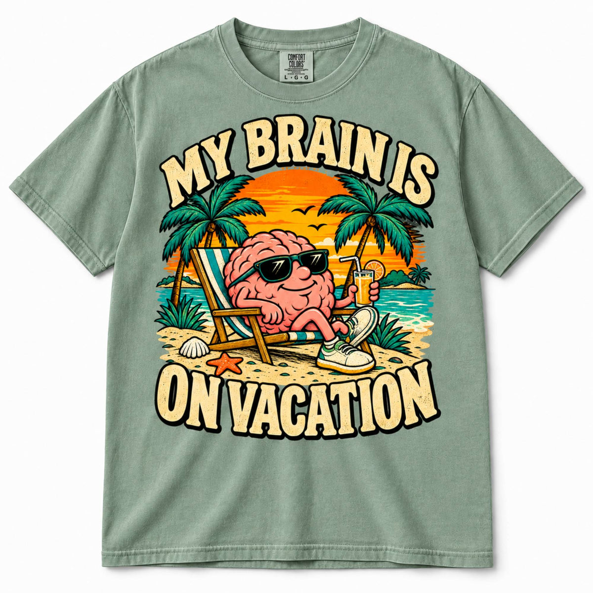 My Brain Is on Vacation Shirt – Funny Comfort Colors Graphic Tee, Vintage Beach T-Shirt