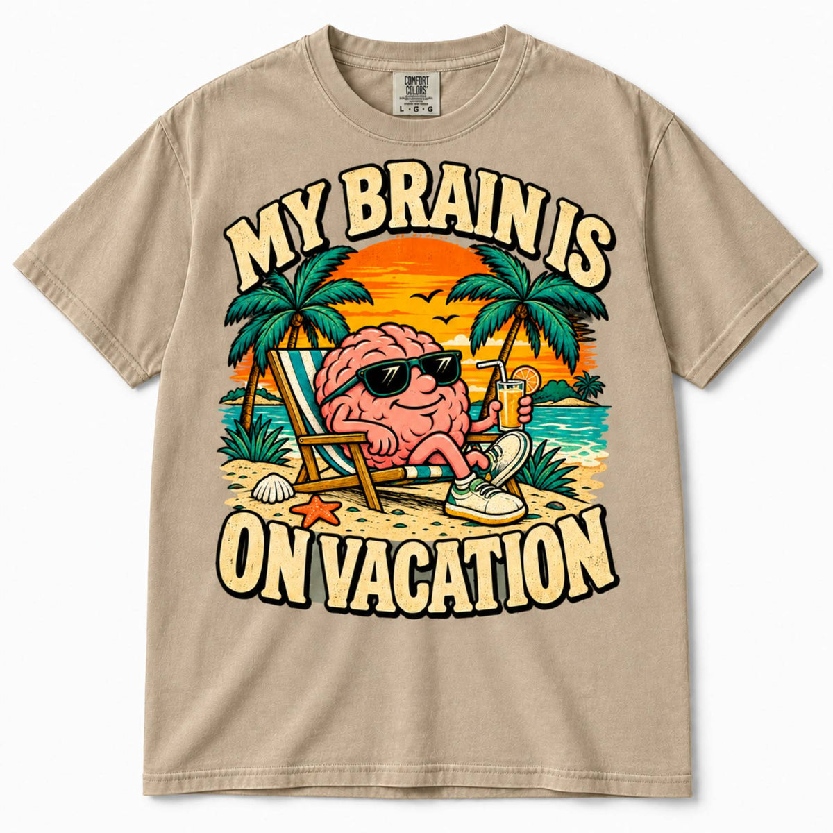 My Brain Is on Vacation Shirt – Funny Comfort Colors Graphic Tee, Vintage Beach T-Shirt