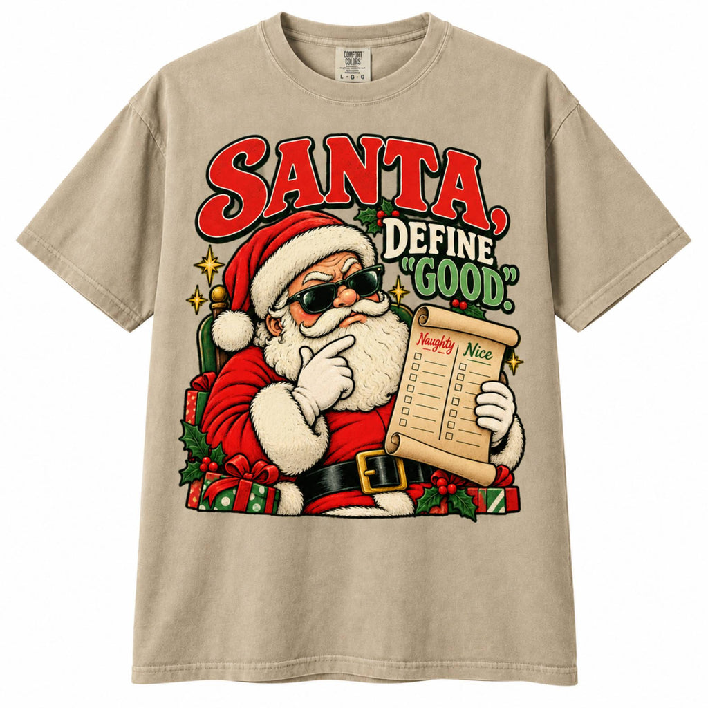 Santa Define Good Shirt – Funny Christmas T-Shirt, Vintage Santa Graphic Tee